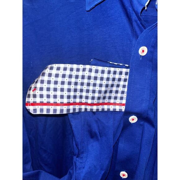Butter Cloth Shirt Large Blue Button Up Icy Cotton Flip Cuff Stretch Performance - Picture 5 of 7